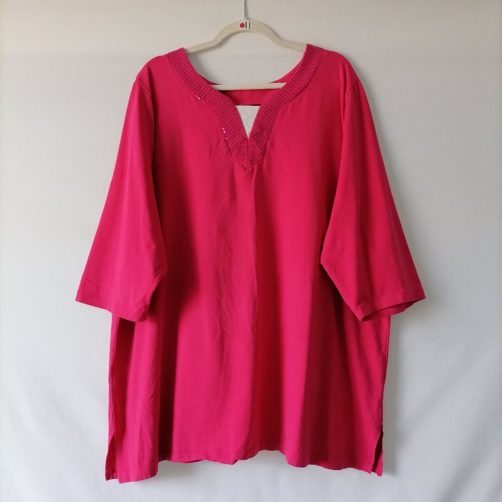 Liz & Me For Catherines Women's Pink V-Neck 3/4 Sleeve Tunic Top Plus Size 3X
